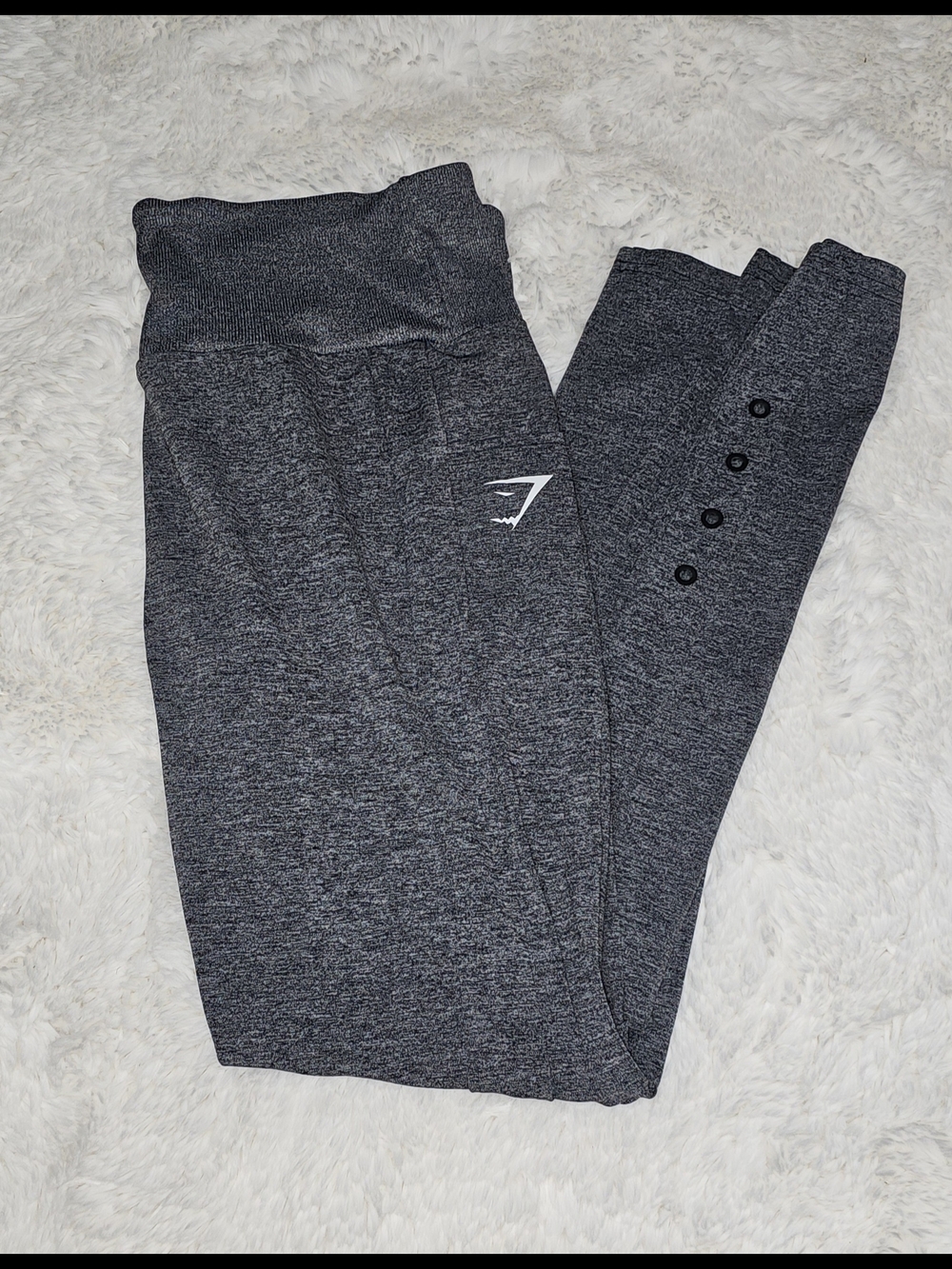 Gymshark High-Waist Grey Heather Leggings with Button Trim-XL